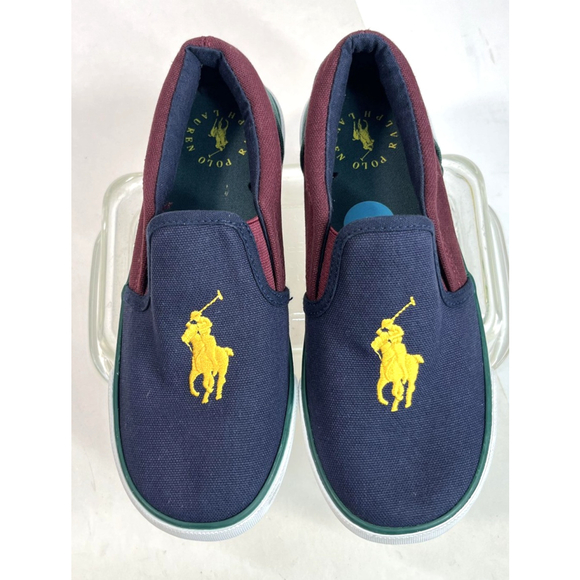 Polo Ralph Lauren Big Pony Sneakers Kids Size 2 Color Block Slip-On Canvas - Picture 13 of 14